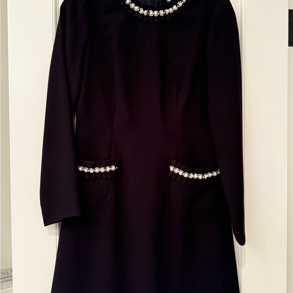 Jill Stuart Black Embellished Long Sleeve Knee-Length Dress